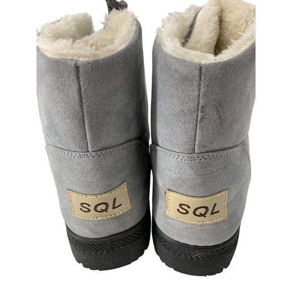 Womens SQL 9 Booties Boots Gray Faux Suede Lace Up Ankle Treaded Fur Lined 4037 - Picture 5 of 7